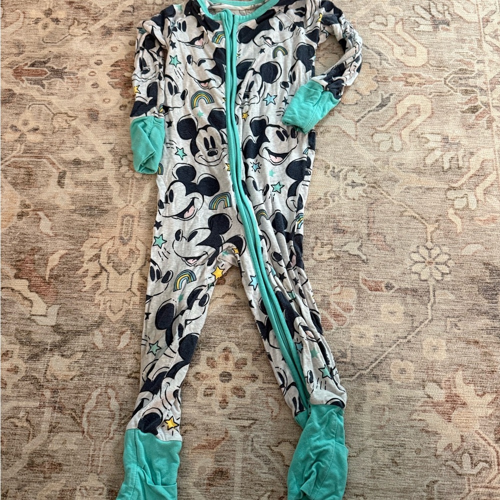 Little Sleepies Gray and Green Footies One Piece Mickey Mouse